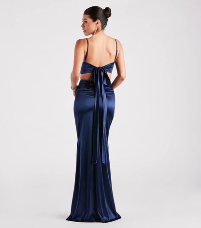 Laurel Formal Satin Tie-Back Mermaid Dress