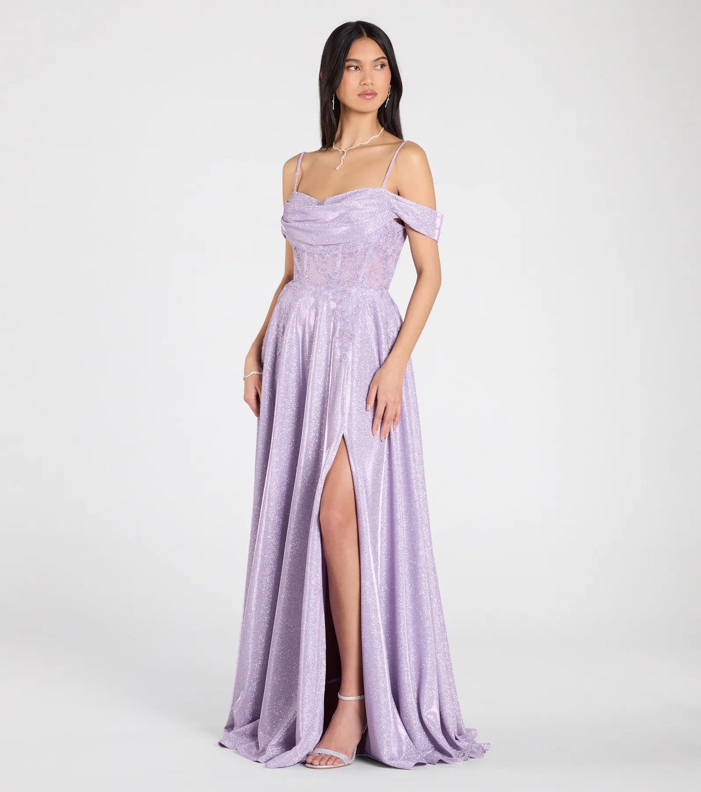 Skyler Glitter Woven Corset A-Line Formal Dress