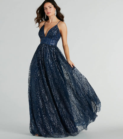 Stacy Glitter Sequin Tulle Ball Gown