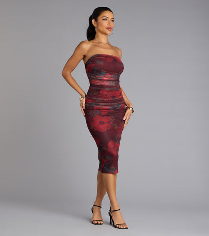 Love Struck Floral Mesh Midi Tube Dress