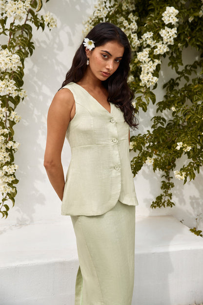 Seaside Haven Linen Vest Top Green