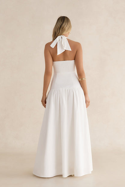 Seaside Gleam Halter Maxi Dress White