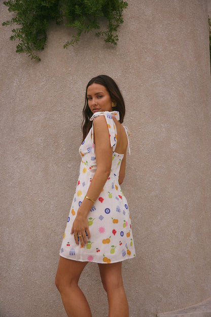FORTUNATE ONE On Vacay Mini Dress Santorini Print