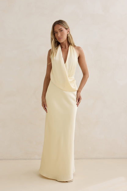 Charm Of Yours Satin Halter Maxi Dress Yellow