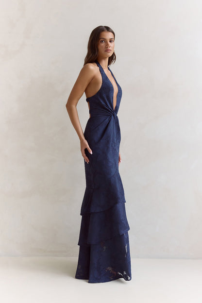 Heartbeat Haze Halter Maxi Dress Navy