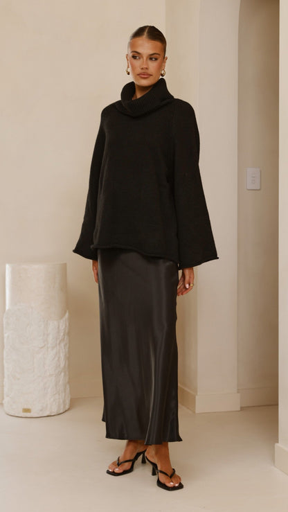 Darina Bias Cut Maxi Skirt - Black