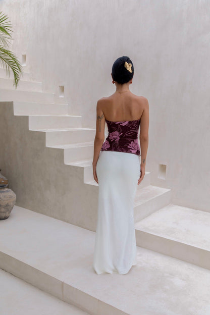 Sunset Blooms Strapless Top Plum