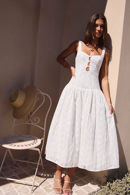 Romance Stitched Maxi Dress White